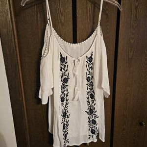 Cold Shoulder Embroidered Top